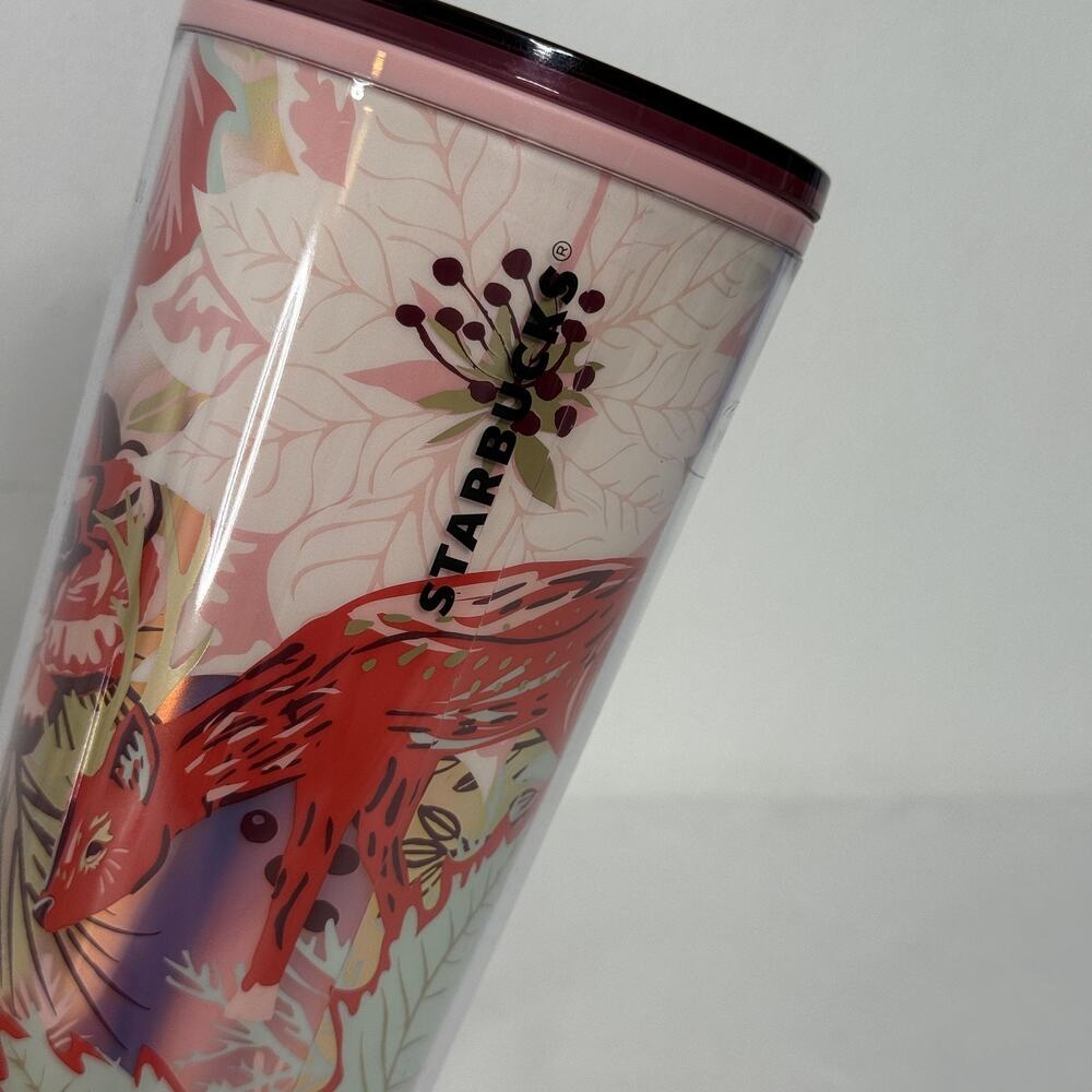 Starbucks 24oz Woodland Floral Tumbler Cup Fox Squirrel 2023 NEW No Straw